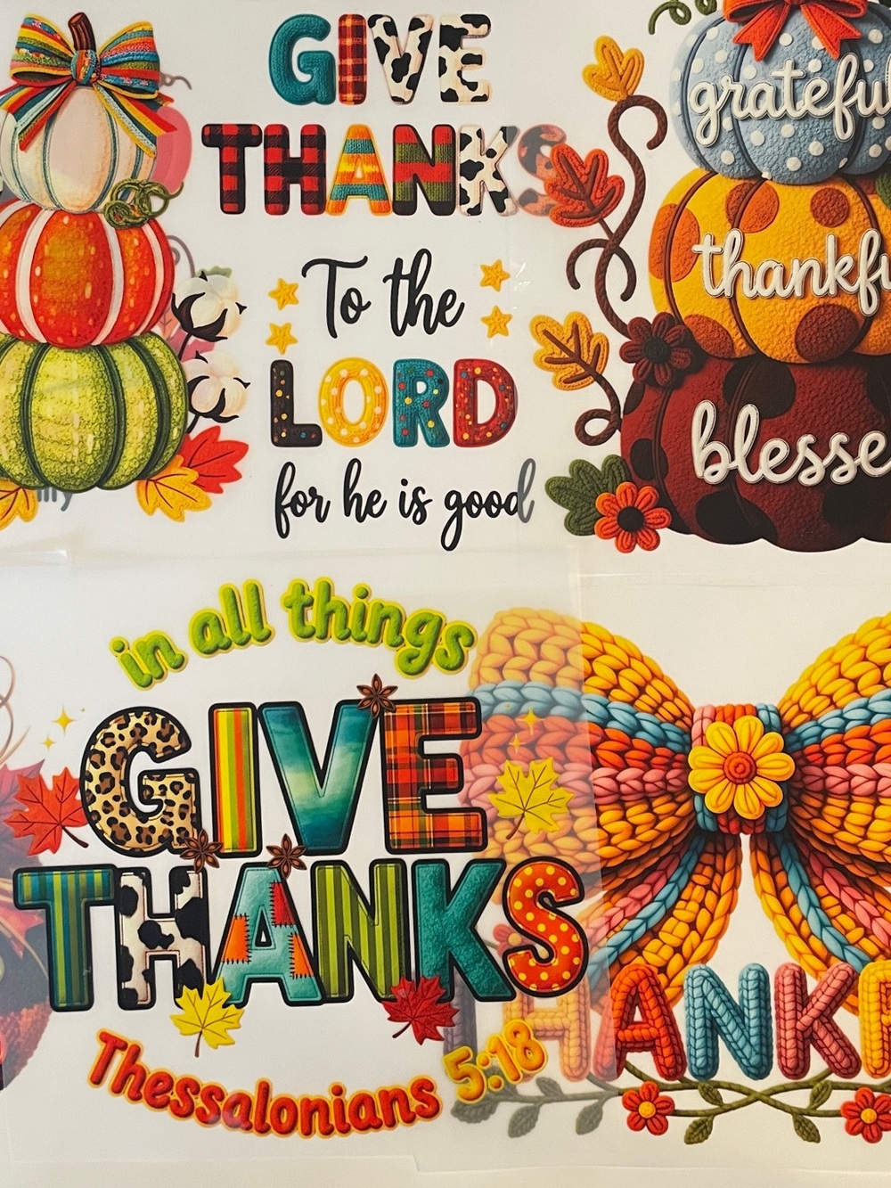 10pc Colorful Thanksgiving Faith Iron-Ons for Tees, Tops, and Fabric